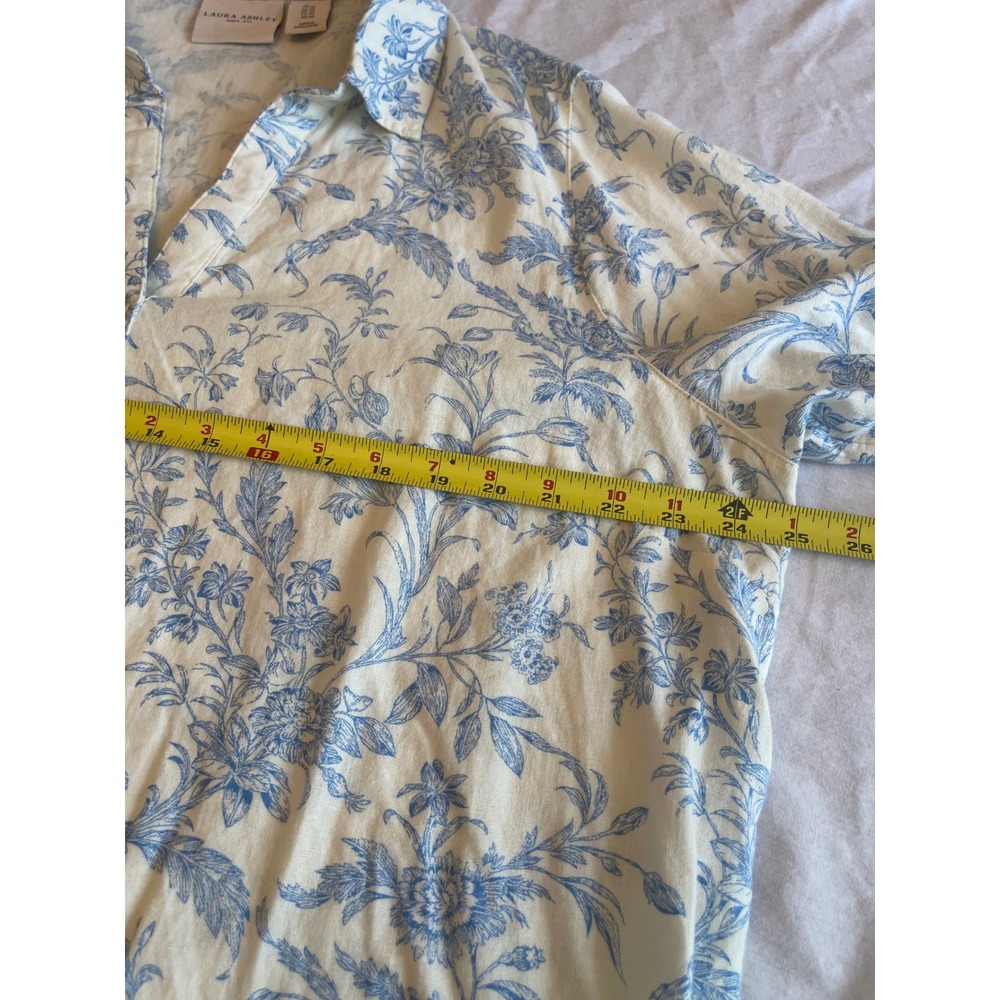 Laura Ashley Blue Botanical Linen Blend Tunic 1X Cottagecore Vintage Inspired - Picture 8 of 11